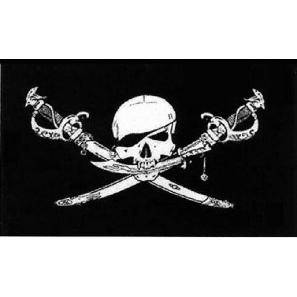 Black Skull With Cross Sabres Pirate 3ft x 2ft Flag FREE UK P&P 